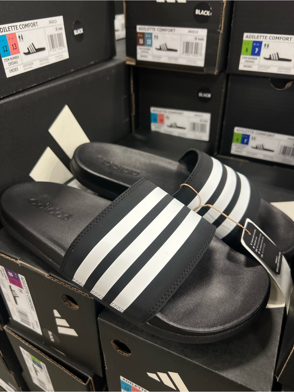adidas Black and White Kids' Slide Sandals with Three Stripes